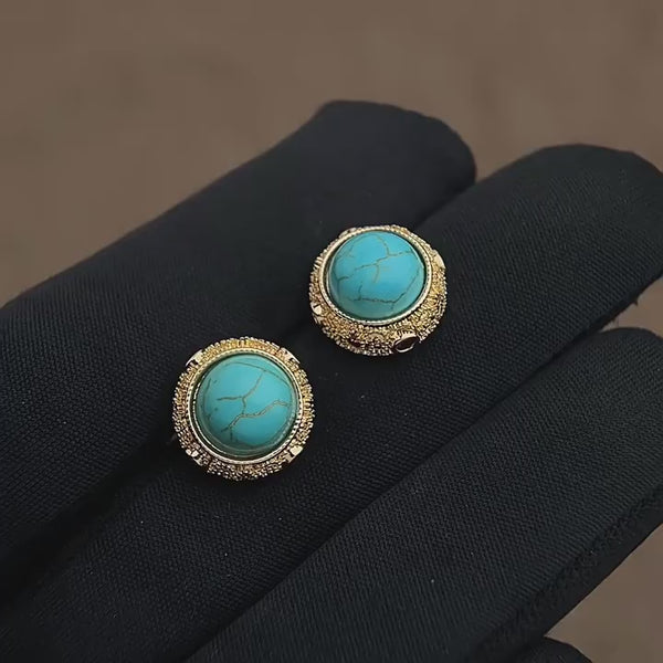 14K Forgyldte 925 Sølvnål Ørestikker med Turkis Sten – Klassisk og Elegant Design
