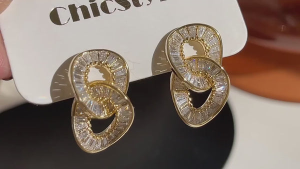 18K guldforgyldte 925 sølvnåle 3D dobbelte geometriske hulmønstrede runde øreringe