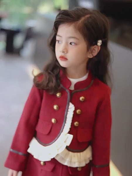 Klassiske elegant rødvin jakkesæt til piger(1-12år)