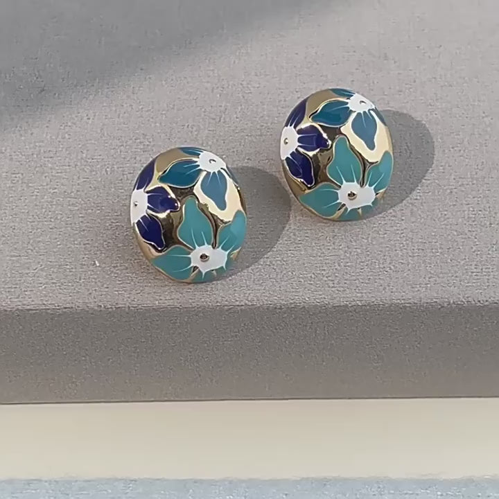 Blå Blomst Øreringe – 14K Forgyldt & S925 Sølvnål