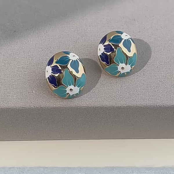 Blå Blomst Øreringe – 14K Forgyldt & S925 Sølvnål