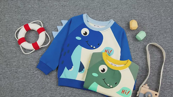 Blå dinosaur sweatshirt/trøje til drenge(1-8år)