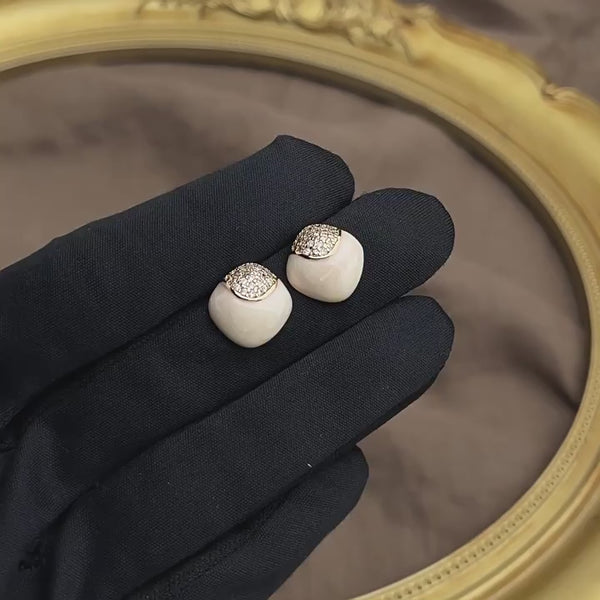 Cream Firkantet Geometrisk Øreringe – 14K Forgyldt & S925 Sølvnål