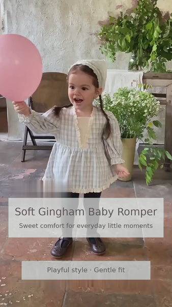 Langærmet Baby Romperkjole med Lyseblå Tern