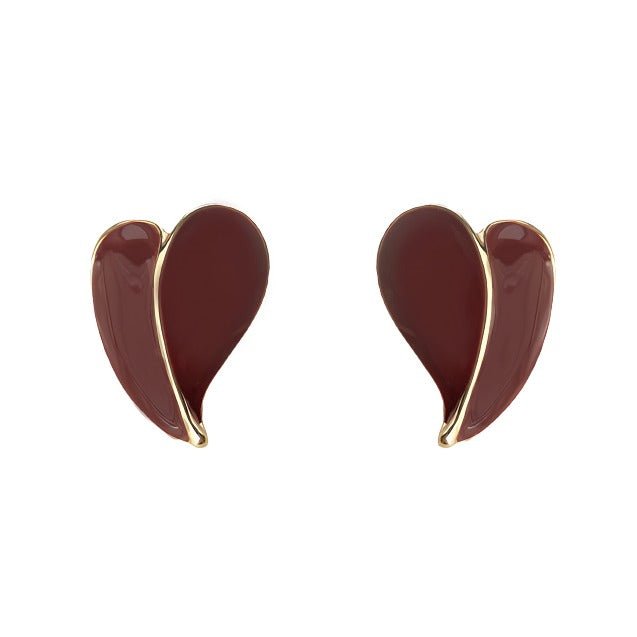 Rød Emalje Hjerte Øreringe – 14K Forgyldt Design & 925 Sølv Nål - Lilla Villa