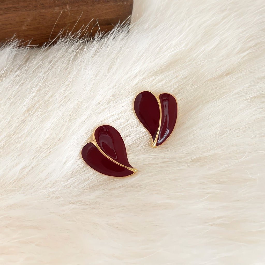Rød Emalje Hjerte Øreringe – 14K Forgyldt Design & 925 Sølv Nål - Lilla Villa