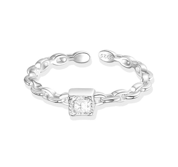 S925 sølv kæde zircon åben ring - Lilla Villa