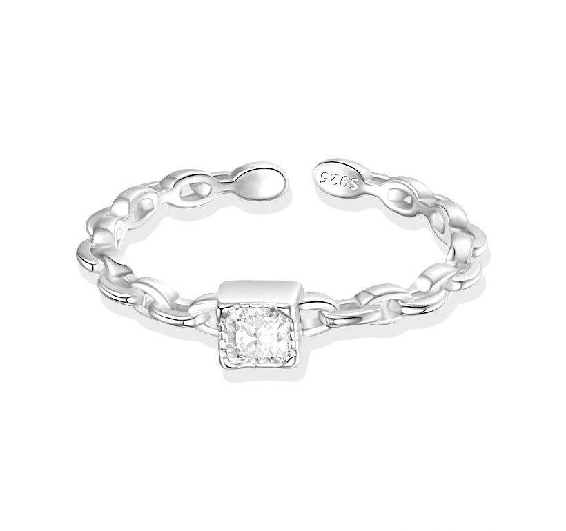 S925 sølv kæde zircon åben ring - Lilla Villa