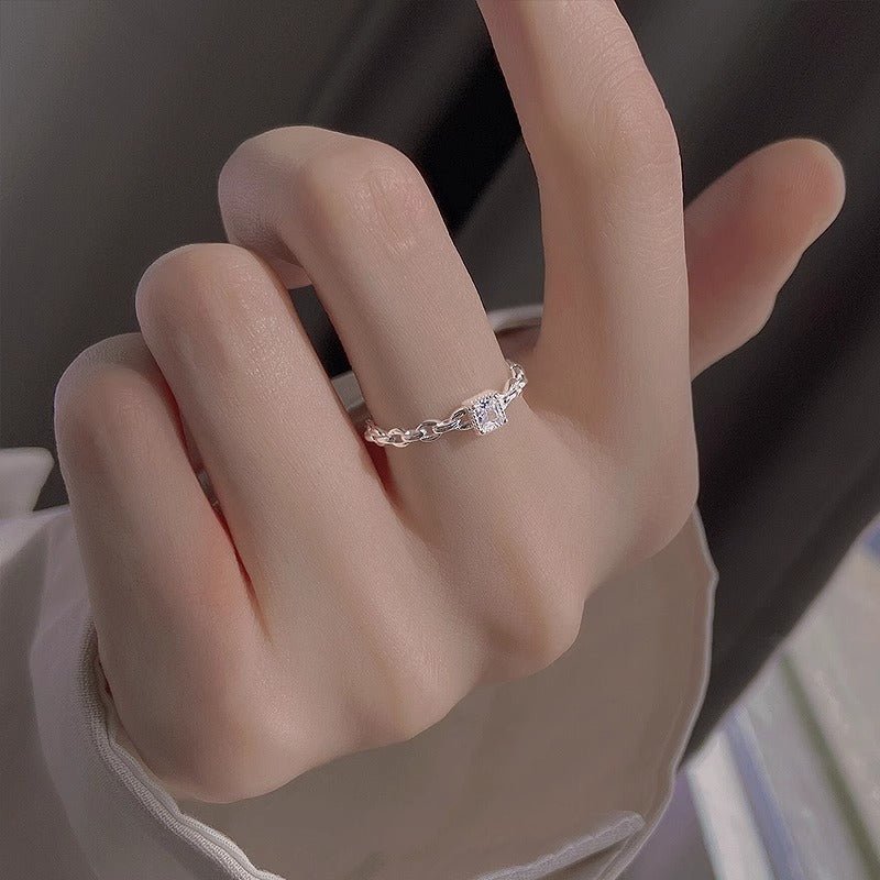 S925 sølv kæde zircon åben ring - Lilla Villa