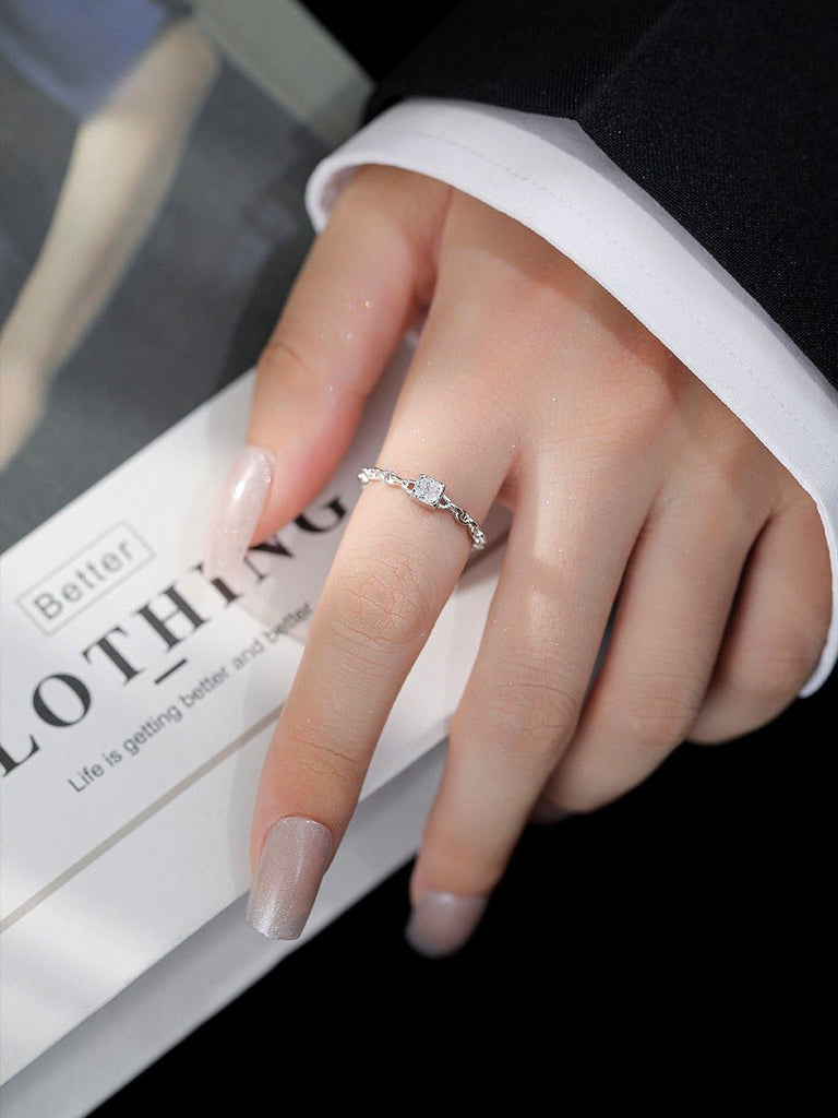 S925 sølv kæde zircon åben ring - Lilla Villa