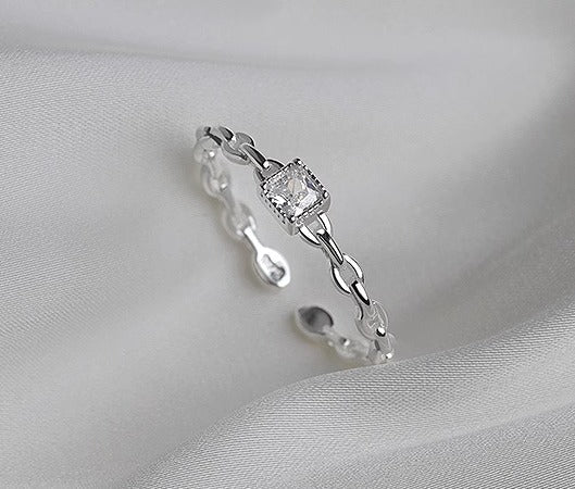 S925 sølv kæde zircon åben ring - Lilla Villa