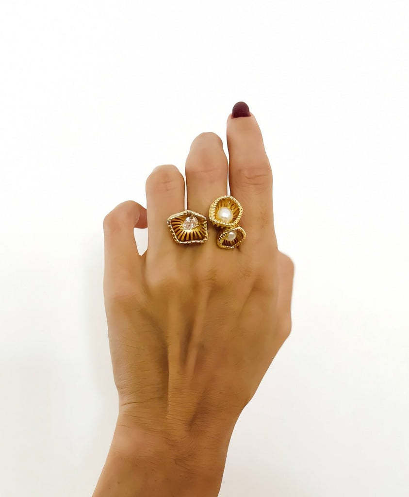 S925 Sterlingsølv Blomsterformet Justerbar Ring Belagt med 14K Guld - Lilla Villa