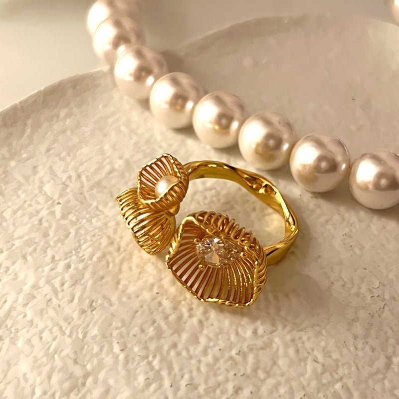 S925 Sterlingsølv Blomsterformet Justerbar Ring Belagt med 14K Guld - Lilla Villa