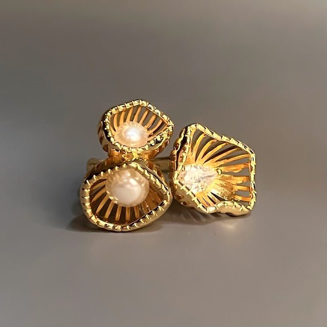 S925 Sterlingsølv Blomsterformet Justerbar Ring Belagt med 14K Guld - Lilla Villa