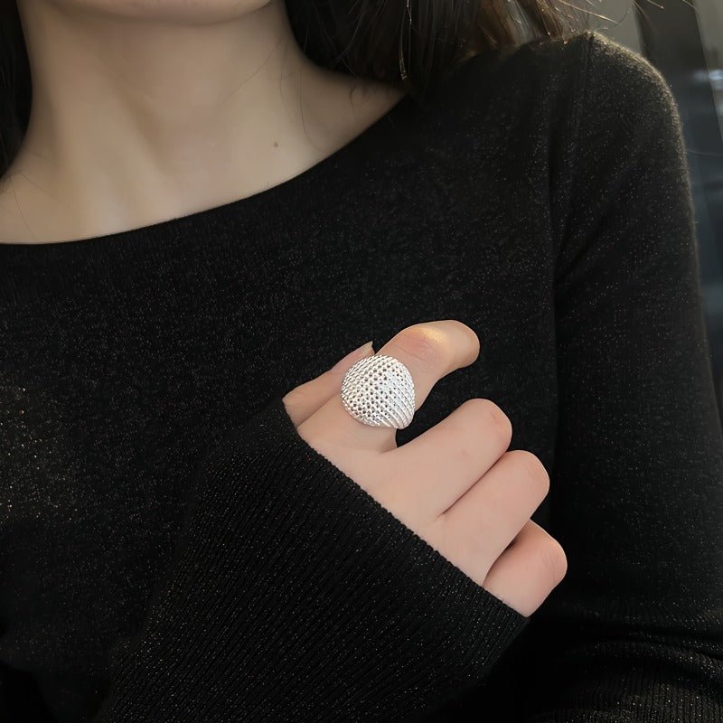 S925 Sterlingsølv Dome Justerbar Ring – Elegant Design med Struktur og Volumen - Lilla Villa