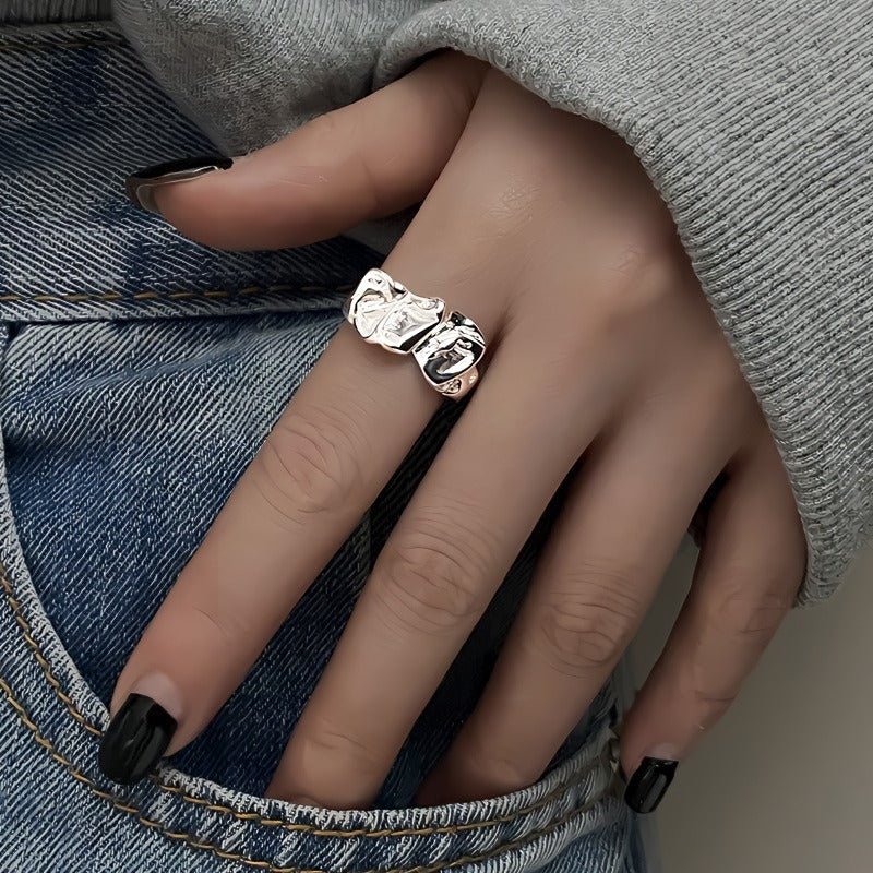 S925 Sterlingsølv Justerbar Ring – Organisk Foldet Kunstdesign - Lilla Villa