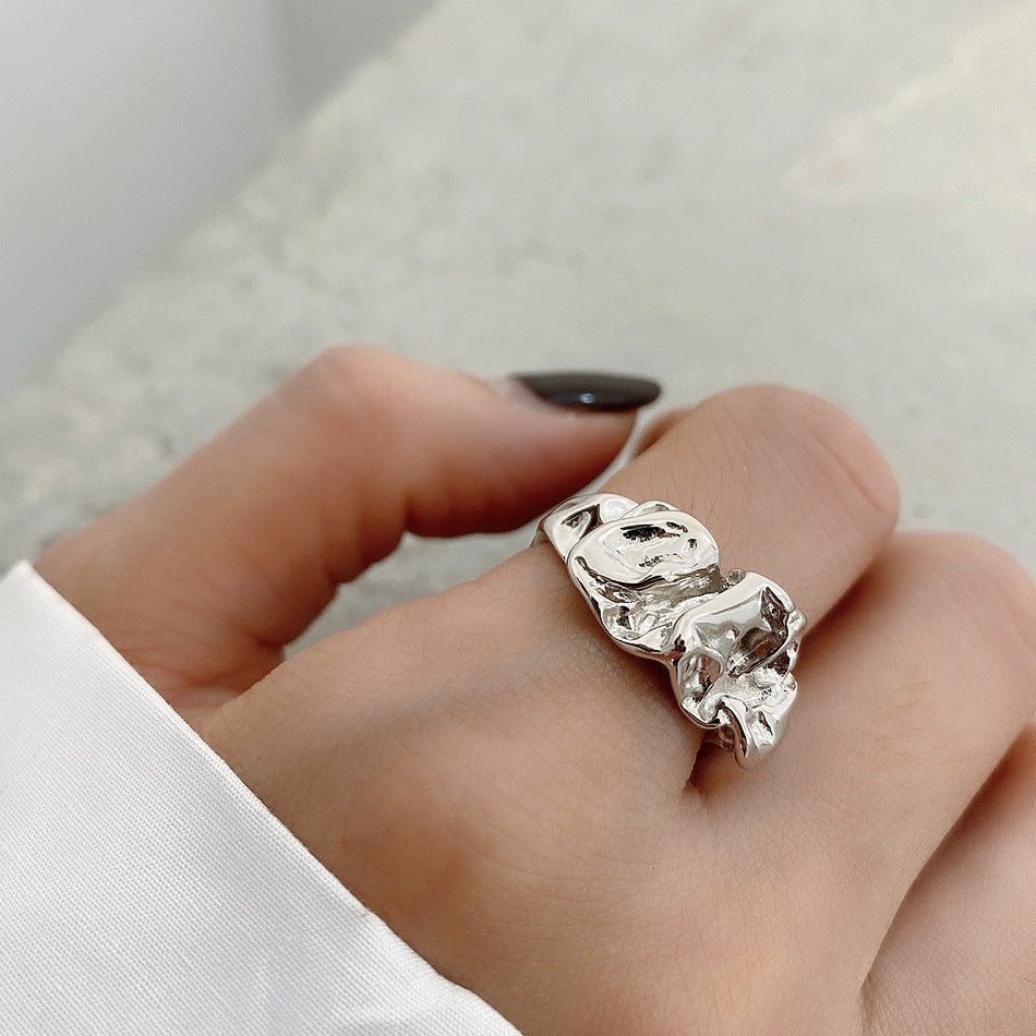 S925 Sterlingsølv Justerbar Ring – Organisk Foldet Kunstdesign - Lilla Villa