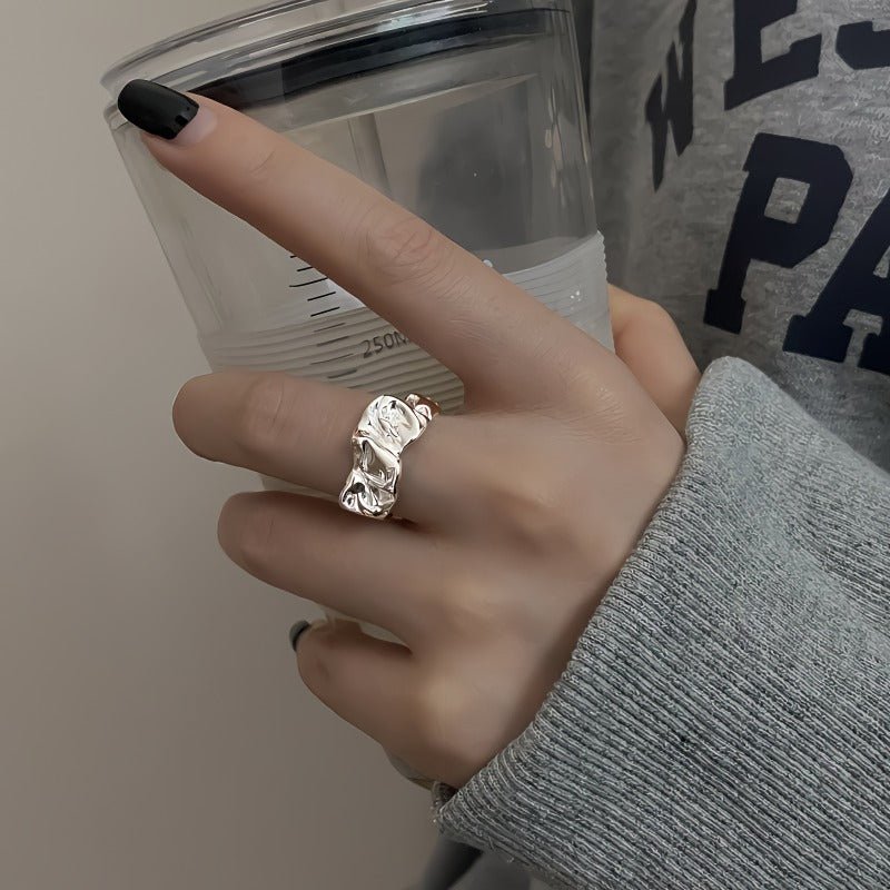 S925 Sterlingsølv Justerbar Ring – Organisk Foldet Kunstdesign - Lilla Villa