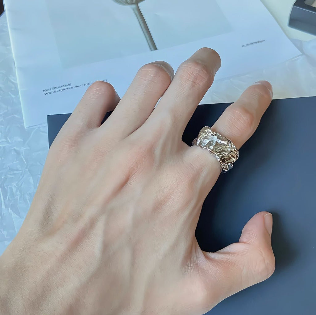 S925 Sterlingsølv Justerbar Ring – Organisk Foldet Kunstdesign - Lilla Villa