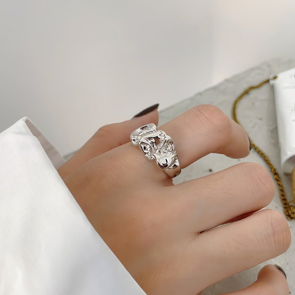 S925 Sterlingsølv Justerbar Ring – Organisk Foldet Kunstdesign - Lilla Villa