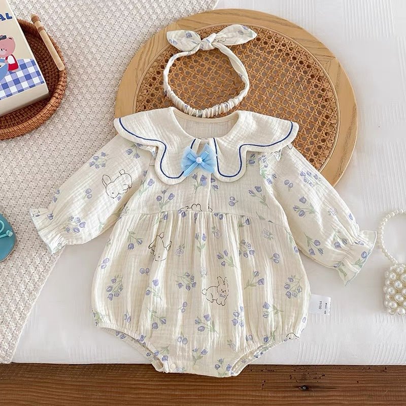Søde baby body med blomstermønster og hårbånd (0 - 18 mdr.) - Lilla Villa