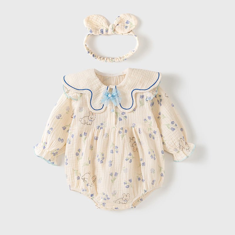 Søde baby body med blomstermønster og hårbånd (0 - 18 mdr.) - Lilla Villa