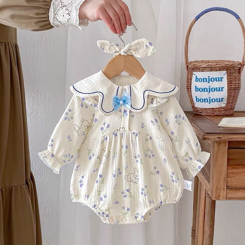 Søde baby body med blomstermønster og hårbånd (0 - 18 mdr.) - Lilla Villa