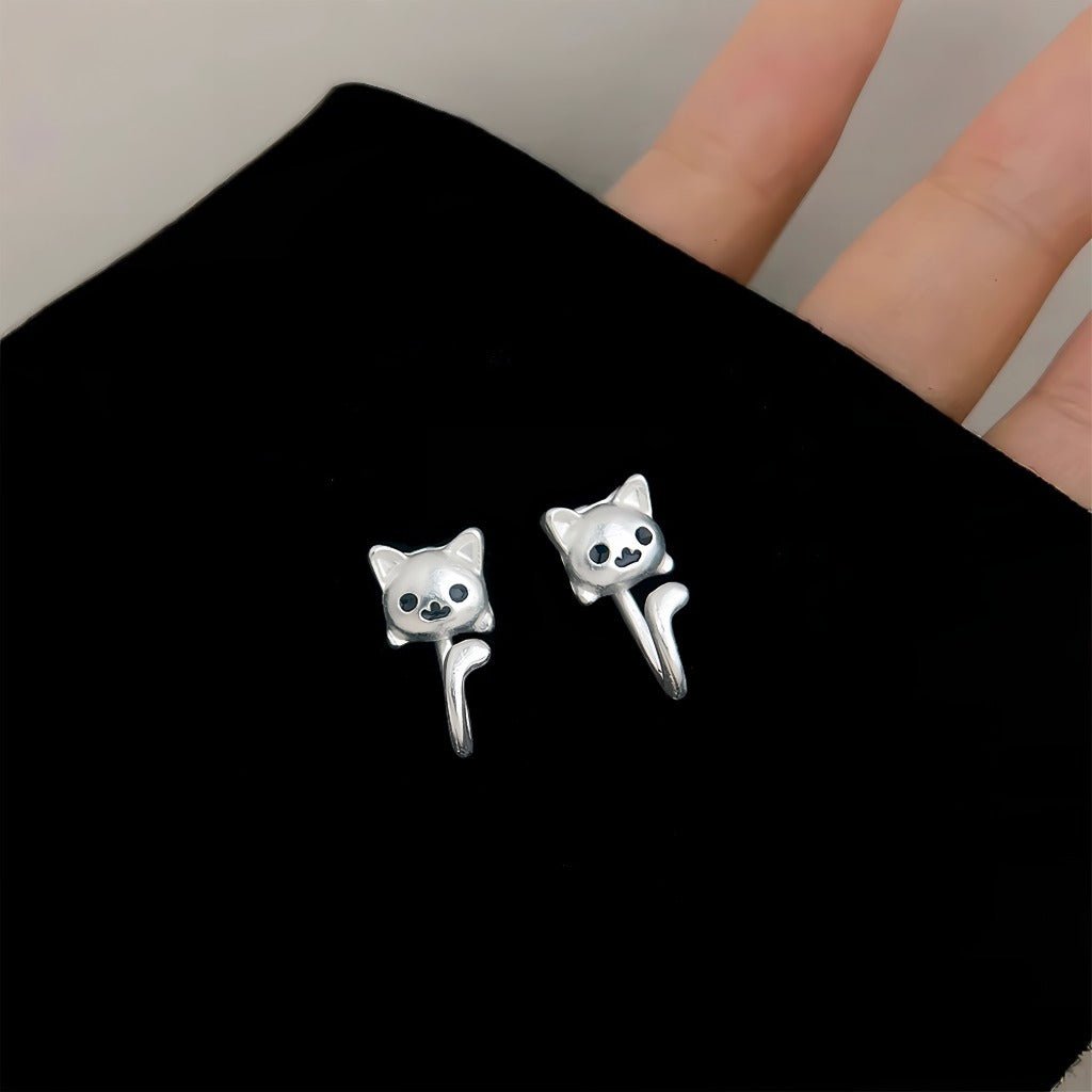 Sølv Katte Øreringe – Mat Sølvlook - Lilla Villa