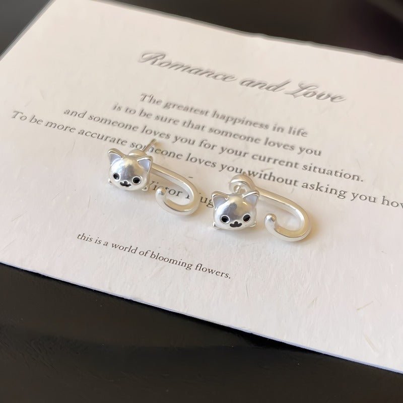 Sølv Katte Øreringe – Mat Sølvlook - Lilla Villa