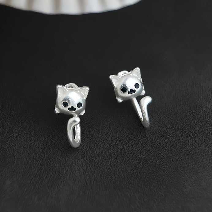 Sølv Katte Øreringe – Mat Sølvlook - Lilla Villa