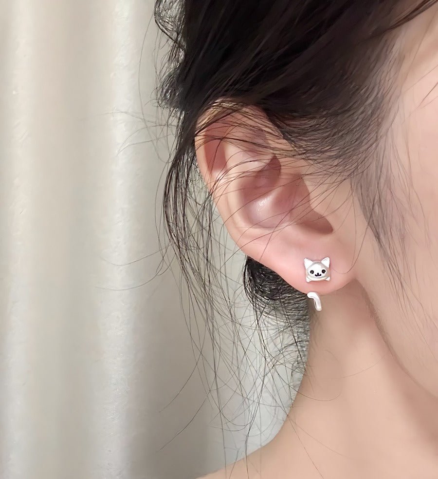 Sølv Katte Øreringe – Mat Sølvlook - Lilla Villa