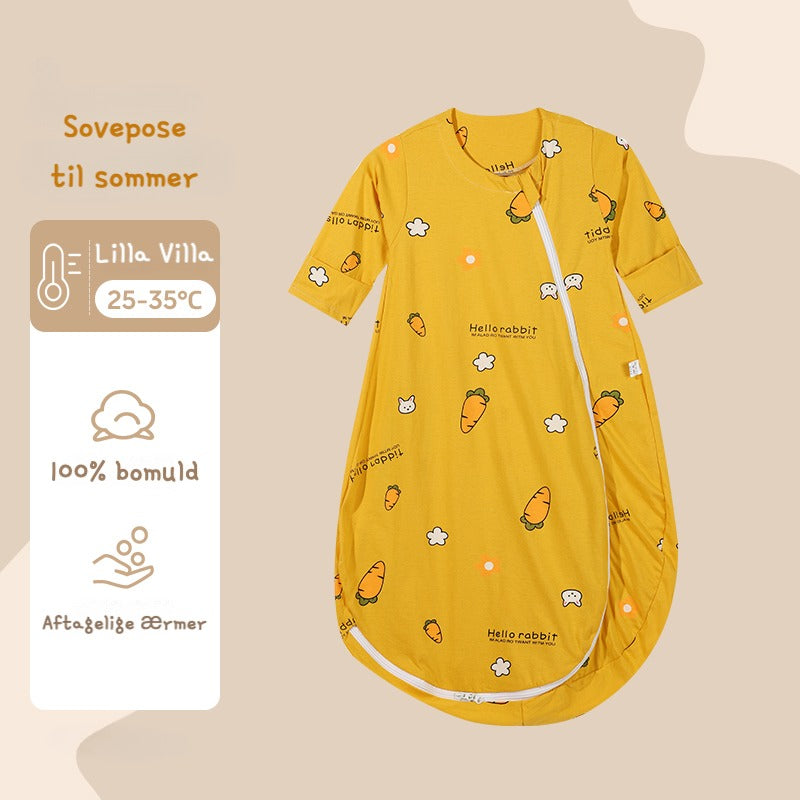 Baby sovepose til sommer med aftagelige ærmer-gulerodTyngde sovepose til 25-35°C til baby/børn(Str.9mdr.-6år)-gulerod