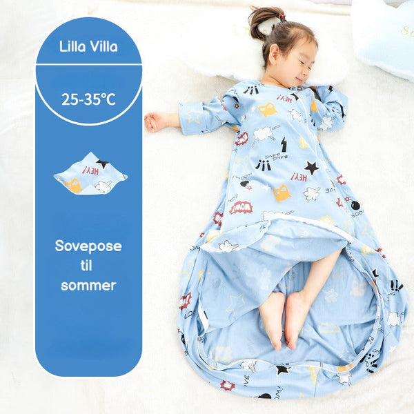 Baby tynde sovepose til sommer-superpower