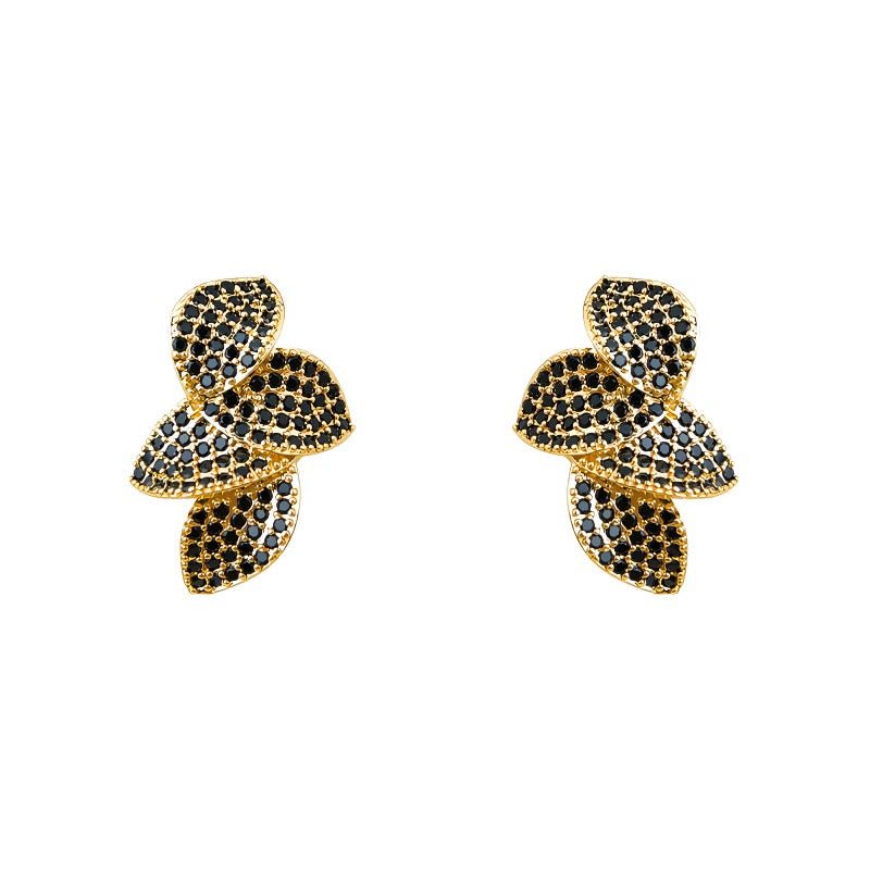 Sort Krystal Blad Øreringe – 14K Forgyldt & 925 Sølv Nål Design - Lilla Villa