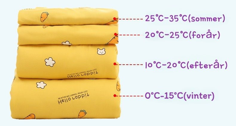 Sovepose til 20 - 25°C til baby/børn(Str.:9mdr. - 6år) med aftagelige ærmer - gulerod - Lilla Villa