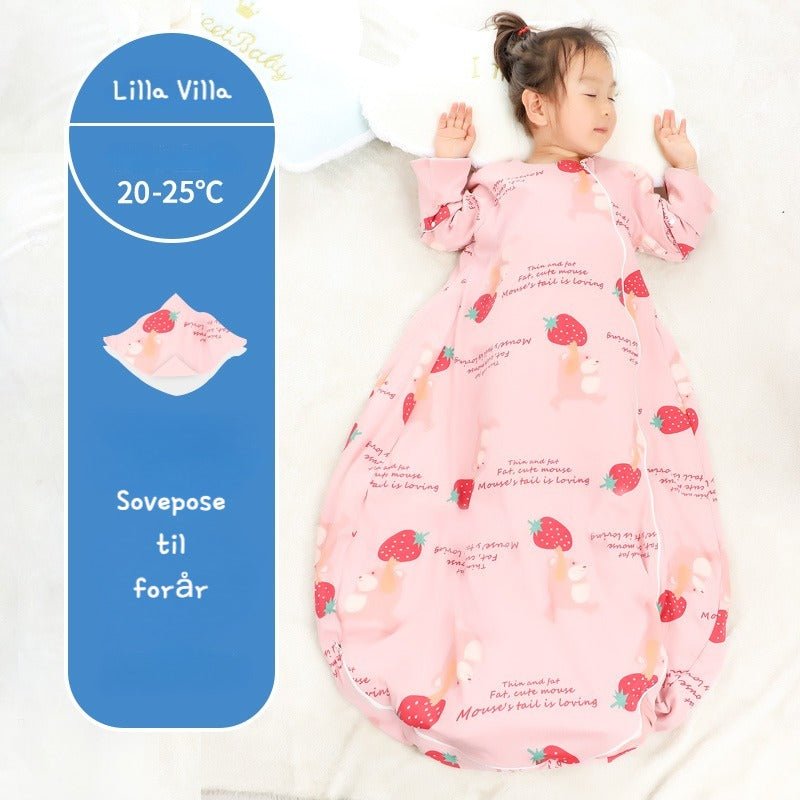 Sovepose til 20 - 25°C til baby/børn(Str.9mdr. - 6år) med aftagelige ærmer - jordbær - Lilla Villa