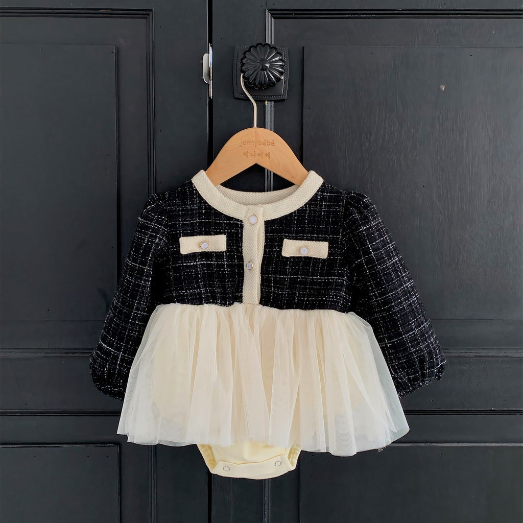 Stilfuld og elegant baby kjole/body med tylskørt (0 - 18 mdr.) - Lilla Villa