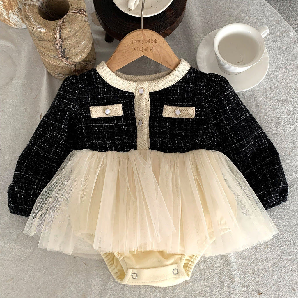 Stilfuld og elegant baby kjole/body med tylskørt (0 - 18 mdr.) - Lilla Villa