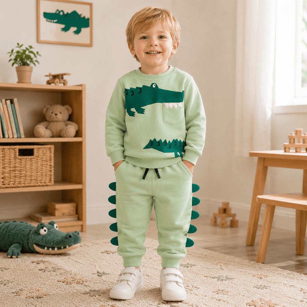 Sweatshirt sæt med dinosaur mønster til børn - Lilla Villa