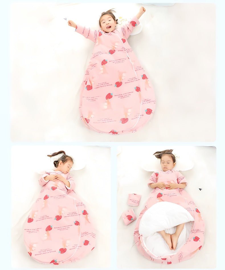 Varm sovepose til 10 - 20°C til baby/børn(Str.:9mdr. - 6år) med aftagelige ærmer - jordbær - Lilla Villa