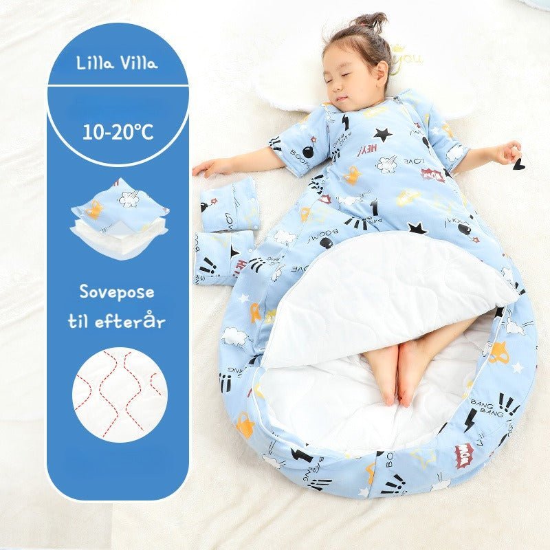 Varm sovepose til 10 - 20°C til baby/børn(Str.:9mdr. - 6år) med aftagelige ærmer - superpower - Lilla Villa