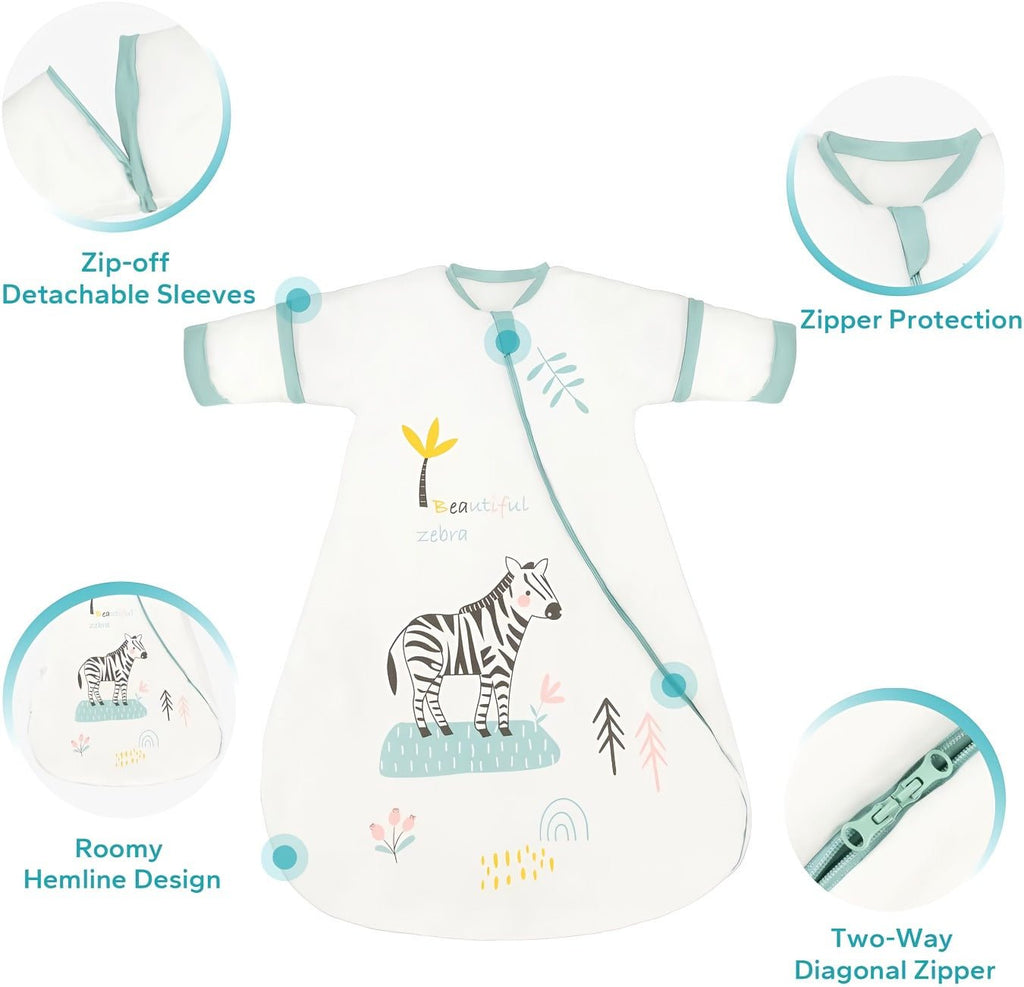 Varm sovepose til 15 - 20°C til baby (str.: 0 - 18 mdr.) med aftagelige ærmer – zebra - Lilla Villa