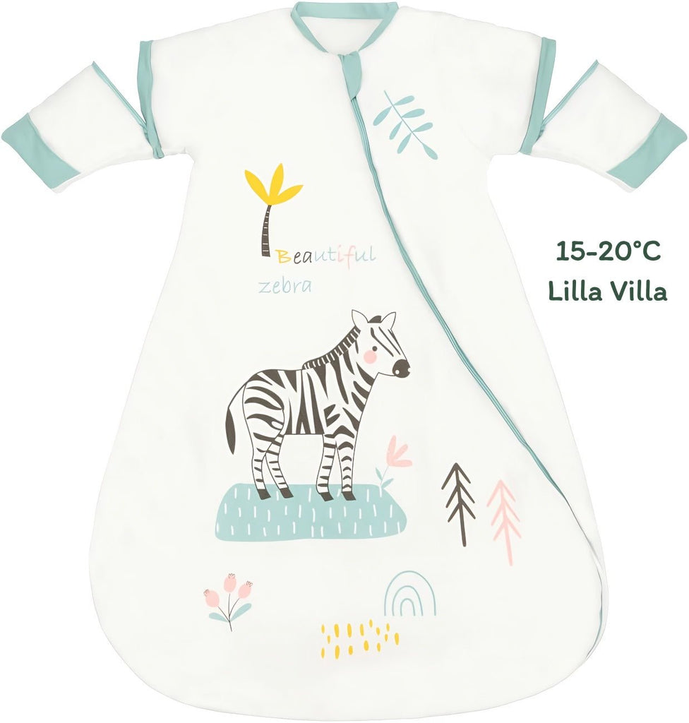 Varm sovepose til 15 - 20°C til baby (str.: 0 - 18 mdr.) med aftagelige ærmer – zebra - Lilla Villa