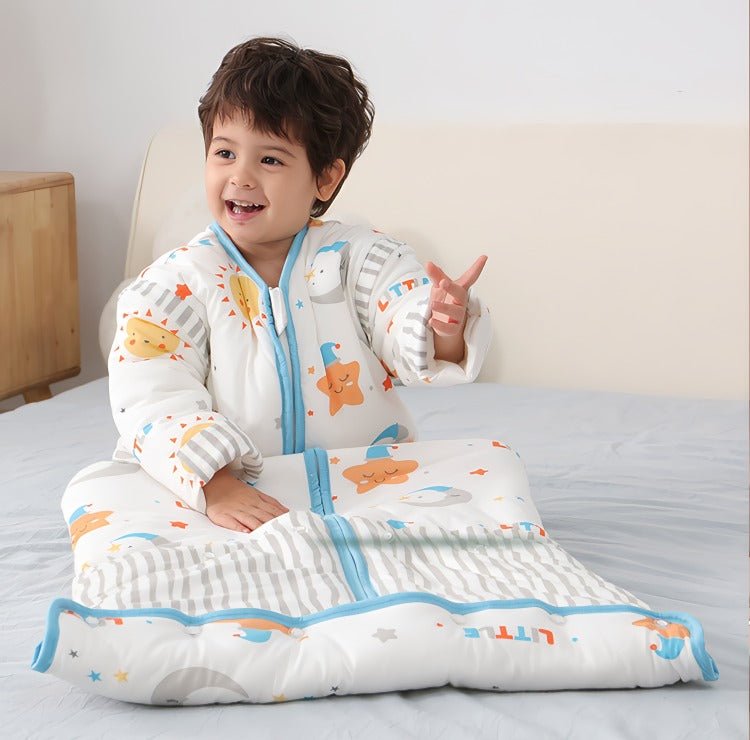 Varm vinter sovepose med justerbar længde til 0 - 15°C til baby/børn (Str.: 0 - 12 år) med aftagelige ærmer - måne - Lilla Villa