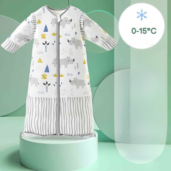 Varm vinter sovepose med justerbar længde til 0 - 15°C til baby/børn (Str.: 0 - 12 år) med aftagelige ærmer - næsehorn - Lilla Villa