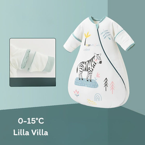 Varm vinter sovepose til 0 - 15°C til baby (str.: 0 - 18 mdr.) med aftagelige ærmer – zebra - Lilla Villa