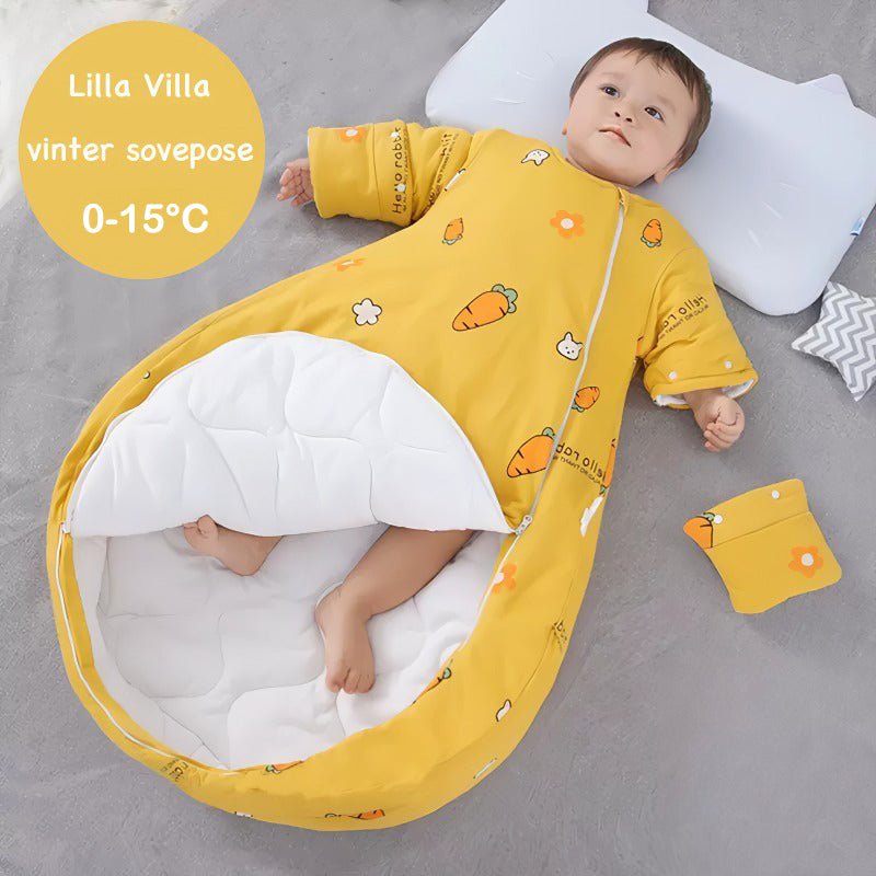 Varm vinter sovepose til 0 - 15°C til baby/børn(Str.:9mdr. - 6år) med aftagelige ærmer - gulerod - Lilla Villa