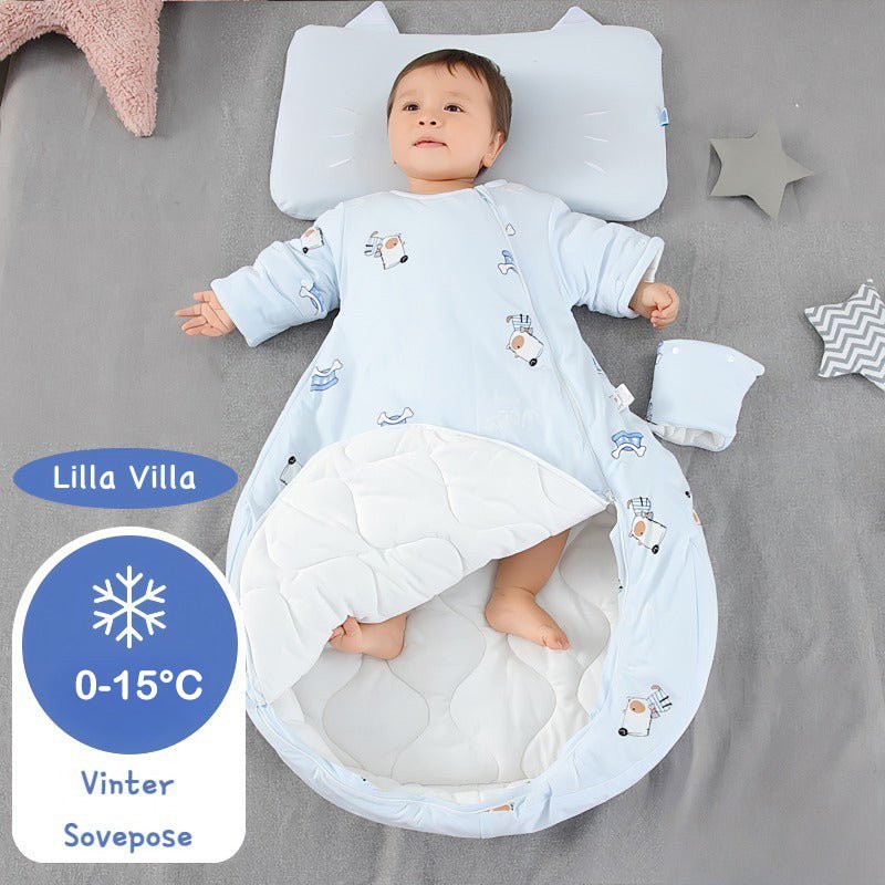 Varm vinter sovepose til 0 - 15°C til baby/børn(Str.:9mdr. - 6år) med aftagelige ærmer - hund - Lilla Villa