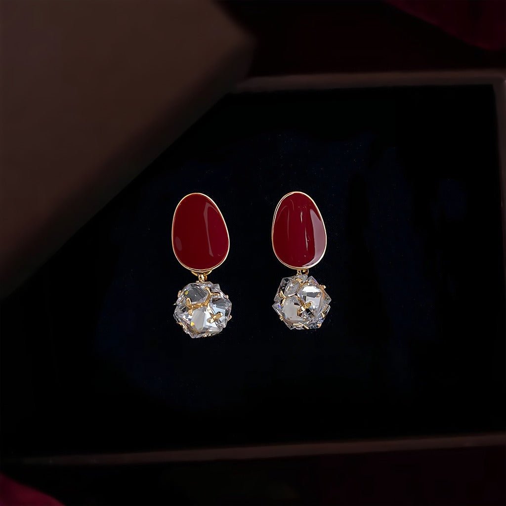 Vinrød Elegance Øreringe – 14K Forgyldt & S925 Sølvnål - Lilla Villa