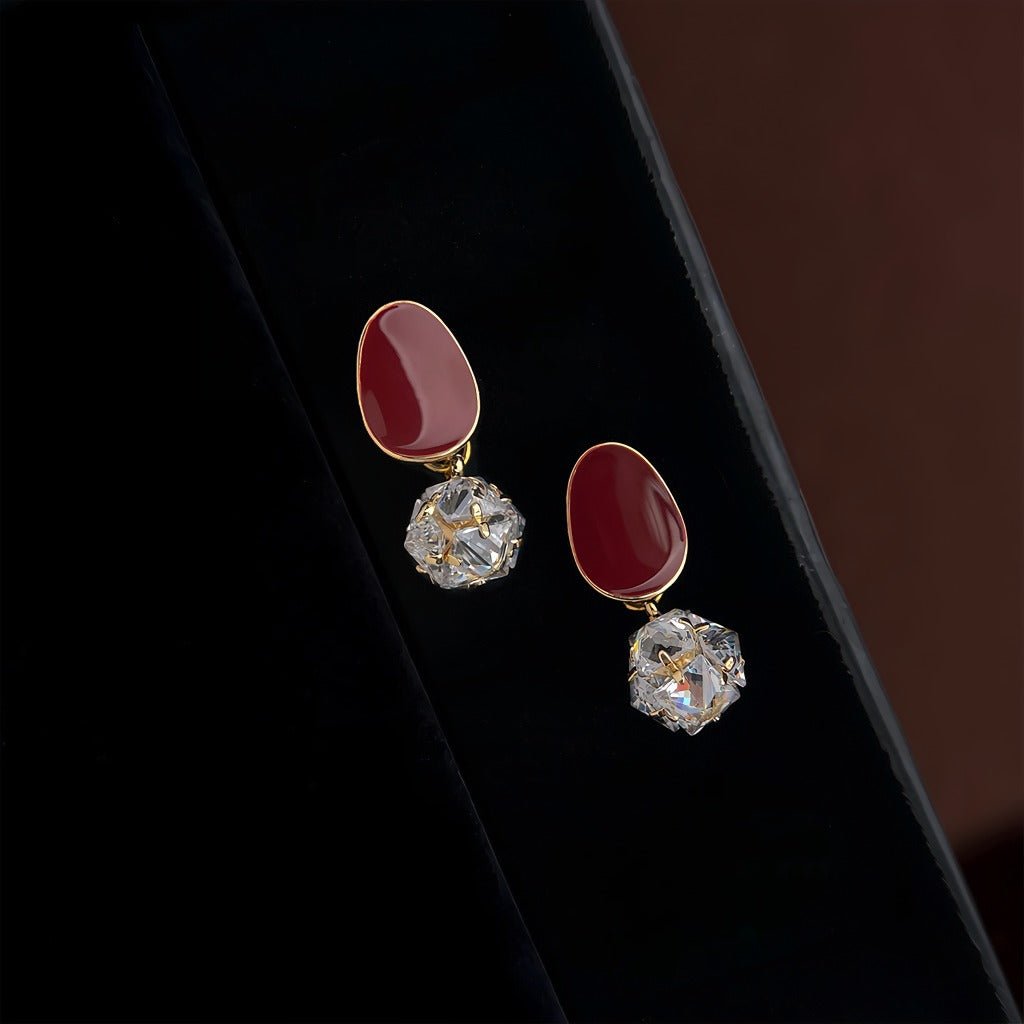 Vinrød Elegance Øreringe – 14K Forgyldt & S925 Sølvnål - Lilla Villa